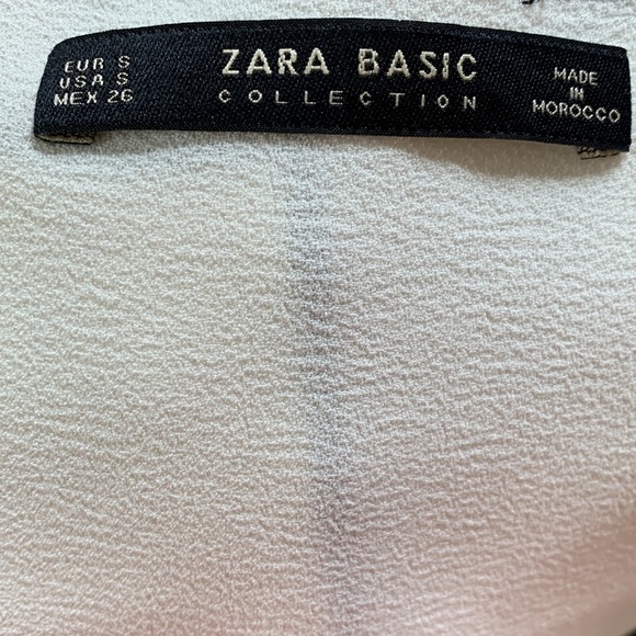 Zara Basic Collection Women’s White Short Sleeve Crepe Top Black Trim Size S - Picture 5 of 6